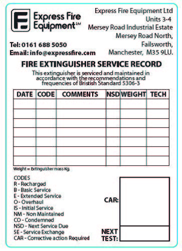 Customer Personalised Fire Extinguisher Service Label - Colour