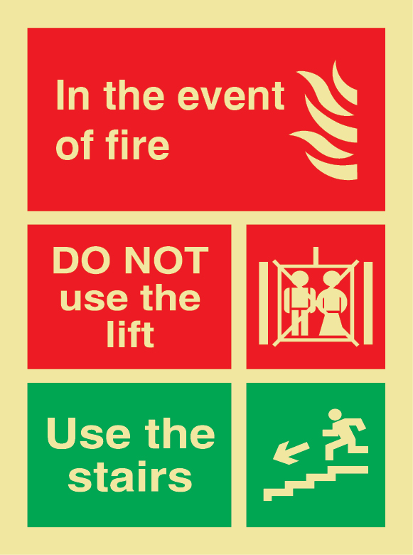 In The Event Of Fire Do Not Use Lift Photoluminescent Sign 150mm x 200mm