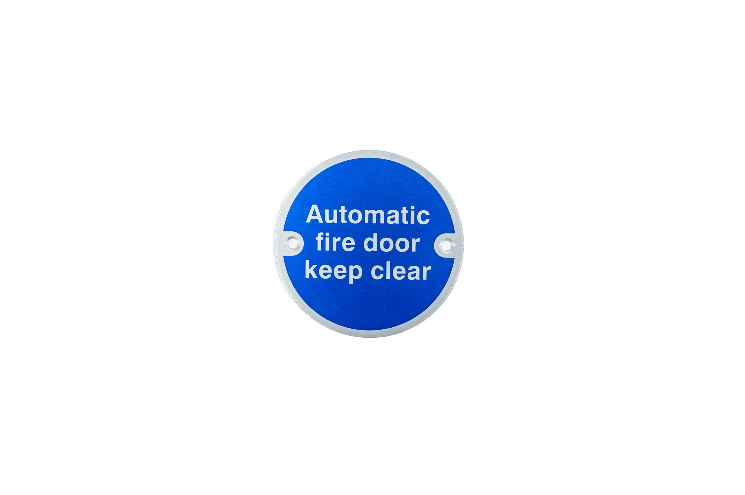 Automatic Fire Door Keep Clear Brushed Aluminium Door Sign