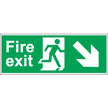 Arrow Down Right Fire Exit White Rigid Sign 400mm x 150mm