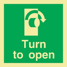 Turn To Open Right Photoluminescent Sign 100mm x 100mm
