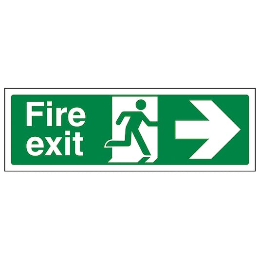 Arrow Right Fire Exit White Rigid Sign 400mm x 150mm
